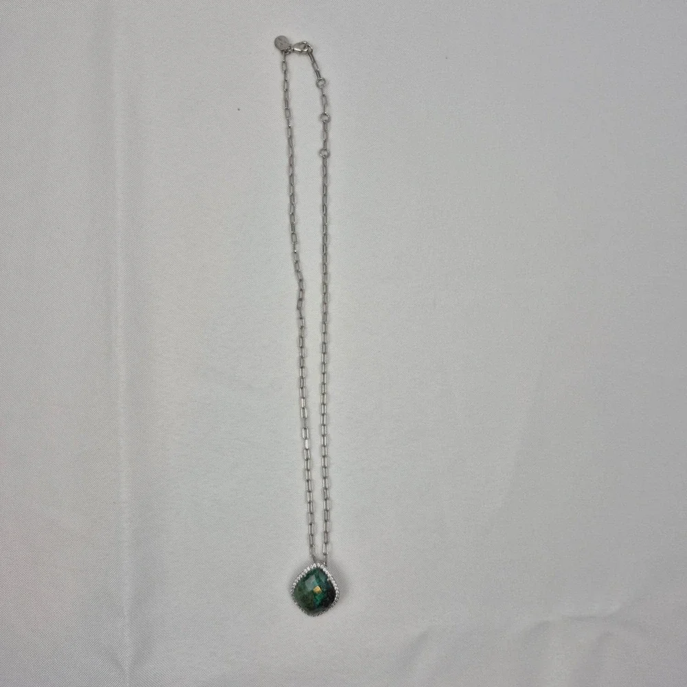 Sterling Silver Green Turquoise Pendant Necklace Removable Paper Clip 20